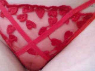 transparent panties & bra close up strip in red heels & dress