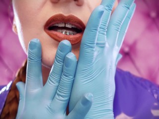 ASMR video hot sounding with Arya Grander - blue nitrile gloves fetish close up video