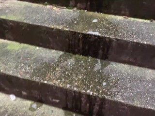 Pissing on a public staircase