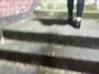 Pissing on a public staircase