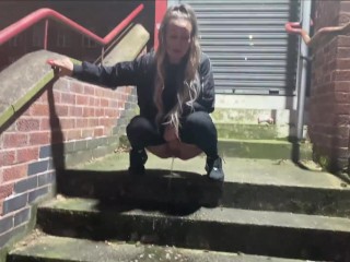 Pissing on a public staircase