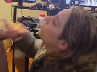 Heather Kane Proves Fan Wrong by Making him Cum Early so she can Eat !