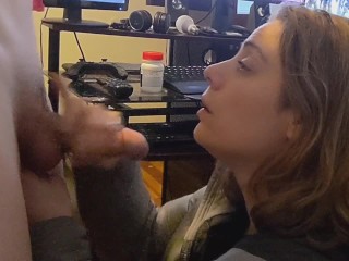 Heather Kane Proves Fan Wrong by Making him Cum Early so she can Eat !