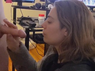 Heather Kane Proves Fan Wrong by Making him Cum Early so she can Eat !