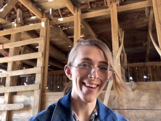 Cute tgirl fucks herself in the family barn