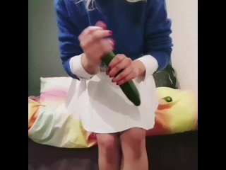 British College Girl fucks Cucumber as Sex Toy ! Horny after a Long Hard Day