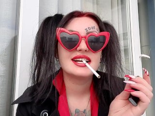 Sexy smoking fetish from Dominatrix Nika. Mistress smokes 2 cigarettes