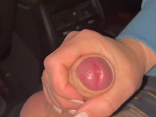 BLOWJOB and mouth shot in the CAR while waiting for friends