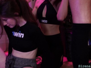 ORGY on sport gym. GROUP SEX! More hot girls, big dicks. SIRENA MILANO