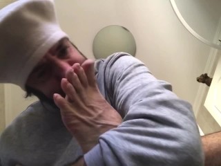 Hot guy sniffs his own feet self foot sniff