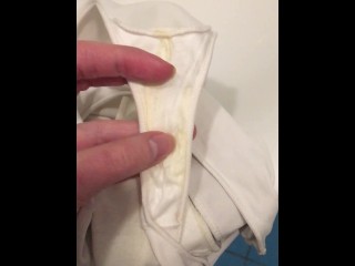 Showing up close Very Dirty Panties and pissing in them
