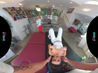 VRHUSH Lily Adams and Alexis Fawx share a big cock