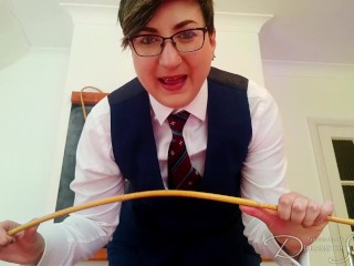 Disciplined Like a Boy - Headmaster Blake disciplines with cane in one hand and cock in the other