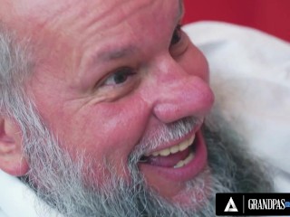 GrandpasFuckTeens - Cute Teen Gets Her Pussy Fucked And Mouth Filled With Cum By Old Man