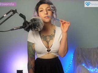 SFW ASMR Tingly Elf Girl Pen Biting - PASTEL ROSIE Nibbling Mouth Sounds Triggers Inked Cosplay Babe