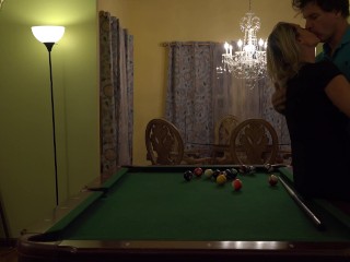 Pool Table Fuck sexy big boob wife in heels orgasms hard