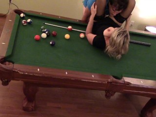 Pool Table Fuck sexy big boob wife in heels orgasms hard