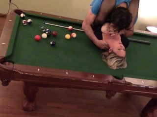 Pool Table Fuck sexy big boob wife in heels orgasms hard