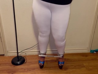 Pee Desperation in White Tights, Shackles, and Heels