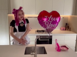 Cosplay anime maid wants to play while Master is away