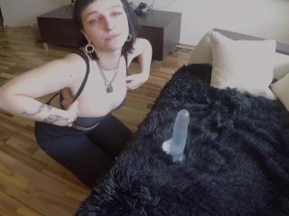 goth girl horomi shows off her sucking skills on a dildo