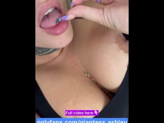 Your giantess Ashley has fun with her micro tinys on her huge tits