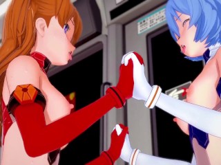 Asuka and Rei in a Threesome on top of a guy | Neon Genesis Evangelion Hentai Parody