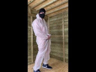 Gillogamain wears coveralls before performing DIY and squirting cum in a double cumshot.