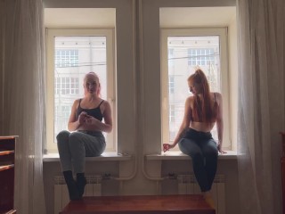 girls smoking on the window