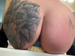 Pussy squelching while squat riding dildo