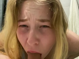 Hot Blonde Masturbates And Gives A Sloppy Dildo Blowjob! Creamy pussy squirting!