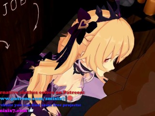 Genshin Impact Fischl BlowJob Hentai Blonde Girl Half Naked MMD 3D Dark Brown Clothes CE SMIXIX