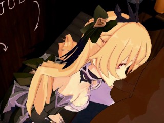 Genshin Impact Fischl BlowJob Hentai Blonde Girl Half Naked MMD 3D Dark Brown Clothes CE SMIXIX