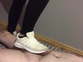 Trampling cocks and balls in white adidas (CBT)