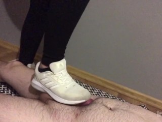 Trampling cocks and balls in white adidas (CBT)