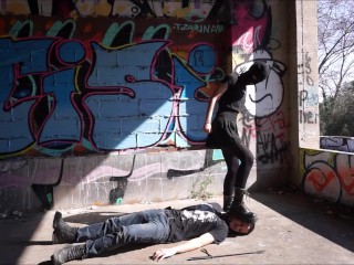 AESTHETIC TEEN trample, kick, slap and spits her slave