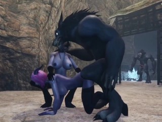 Werewolf threesome with two Draenei Girls in a Cave | Warcraft Porn Parody