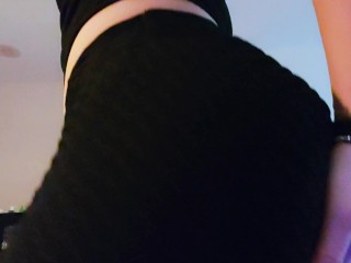 Trans girl shows off her assets and strokes her clit