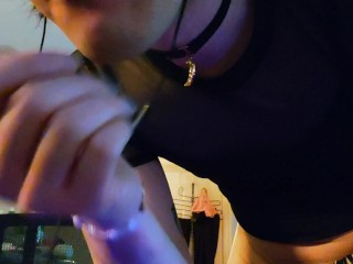 Trans girl shows off her assets and strokes her clit