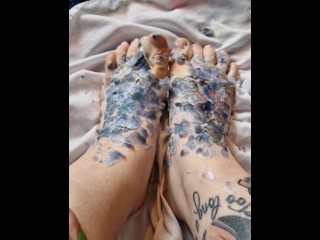 Tattooed feet after hot candle wax play, full length version on Fansly/OnlyFans