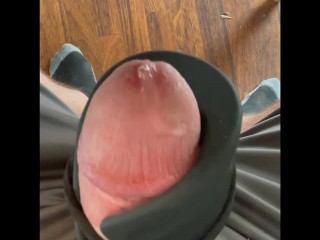 My vibrator being controlled by someone else while I work. PRECUM drips from my tortured COCK 🤤