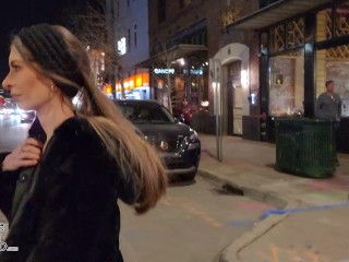 Bold naked walk through the busy bar district while hubby filmed!