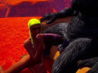 yellow hair jerked off horsecock to a huge furry monster
