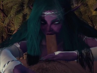 Night Elf princess give you a Blowjob in the Garden POV | 3D Porn