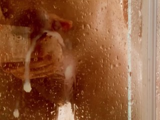 Amateur blasts out a huge cum load in the shower!