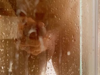 Amateur blasts out a huge cum load in the shower!