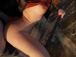 risky outdoor sex in puffy jacket - little arden