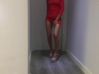 I film my blonde in high heels and a tight dress performs a sexy dance and shows her ass