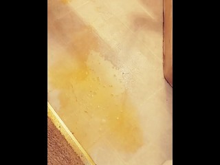 Making a mess on the bathroom floor with my piss