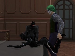 Batman Horn. Joker having sex with Catwoman in front of Batman